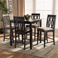 Baxton Studio RH324P-Sand/Dark Brown-5PC Pub Set Darcie Modern and Contemporary Sand Fabric Upholstered Espresso Brown Finished 5-Piece Wood Pub Set